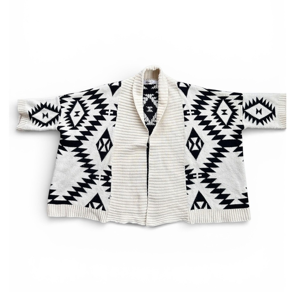 Banana USA Cardigan Women Small Black Cream Aztec Geometric Boho Excellent